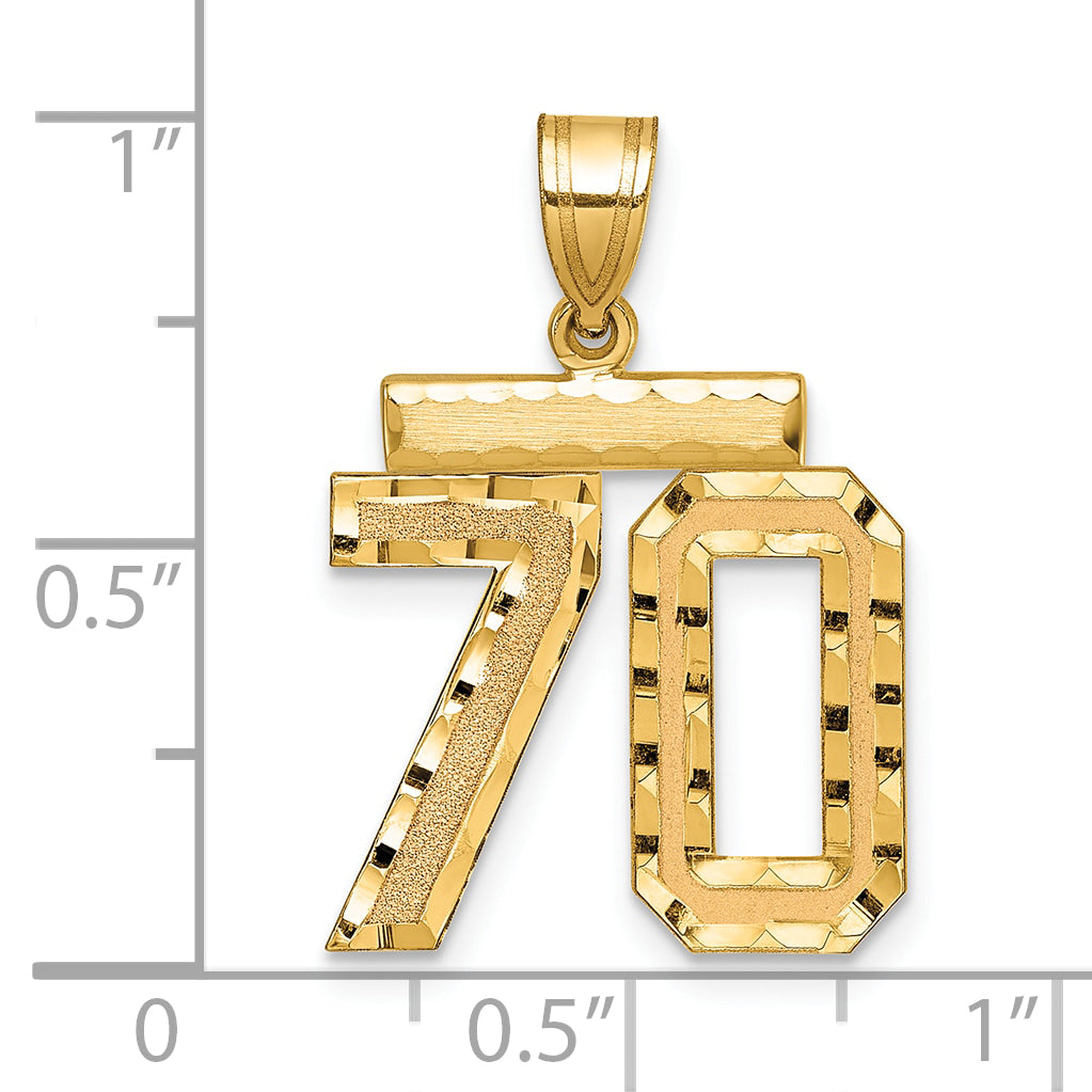 10K Yellow Gold Medium Diamond-Cut Number 70 Charm