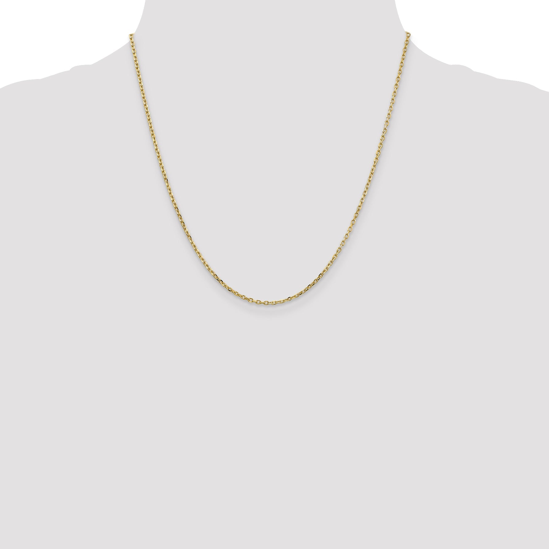 2 Inch 10K Yellow Gold 1.8mm D/C Round Open Link Cable Chain Necklace