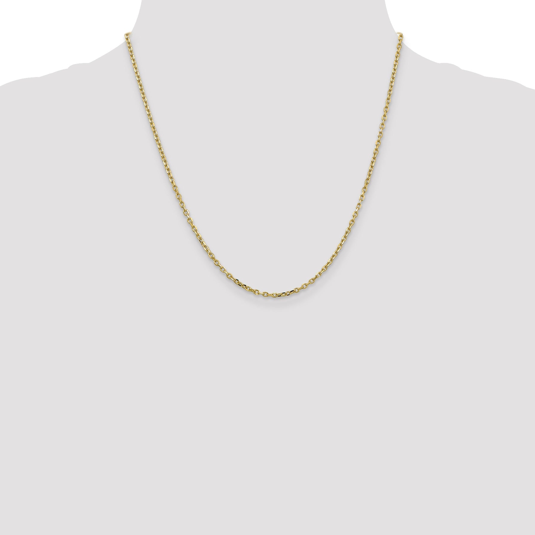 2 Inch 10K Yellow Gold 2.2mm D/C Round Open Link Cable Chain Necklace