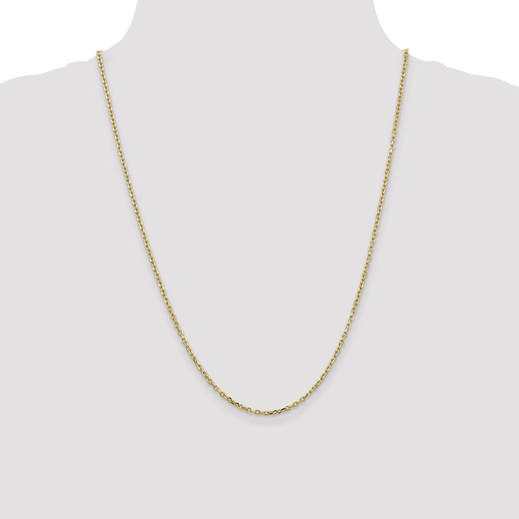 24 Inch 10K Yellow Gold 2.2mm D/C Round Open Link Cable Chain Necklace