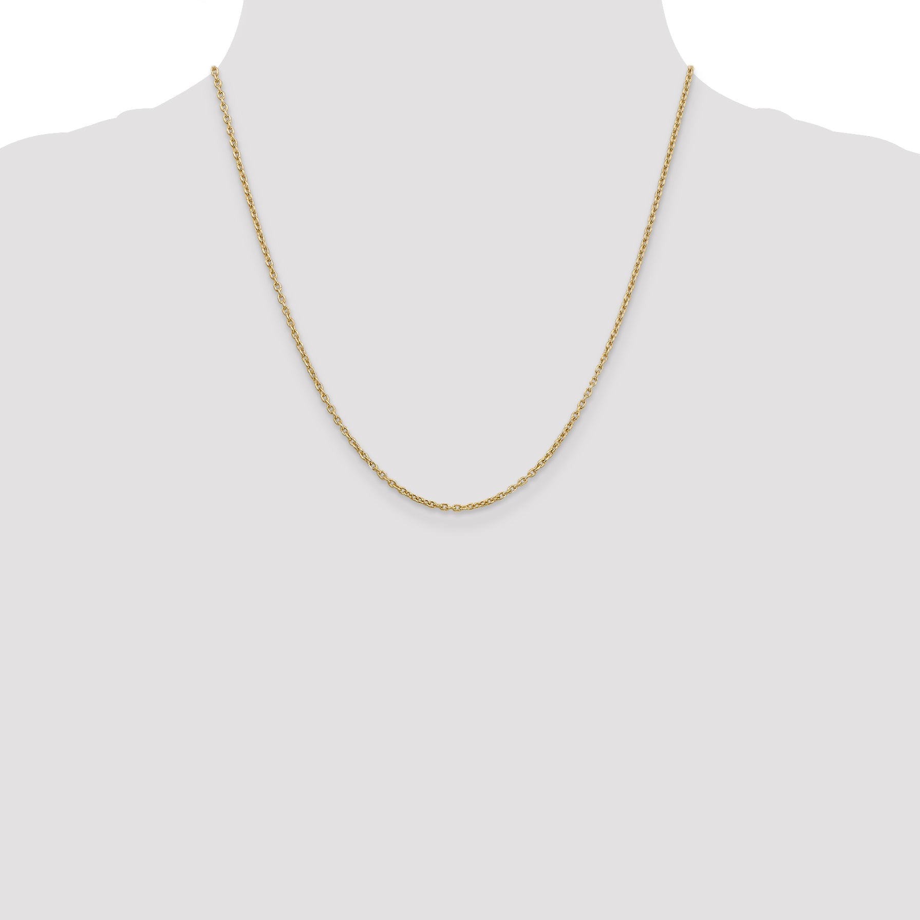 2 Inch 10K Yellow Gold 2mm Round Open Link Cable Chain Necklace
