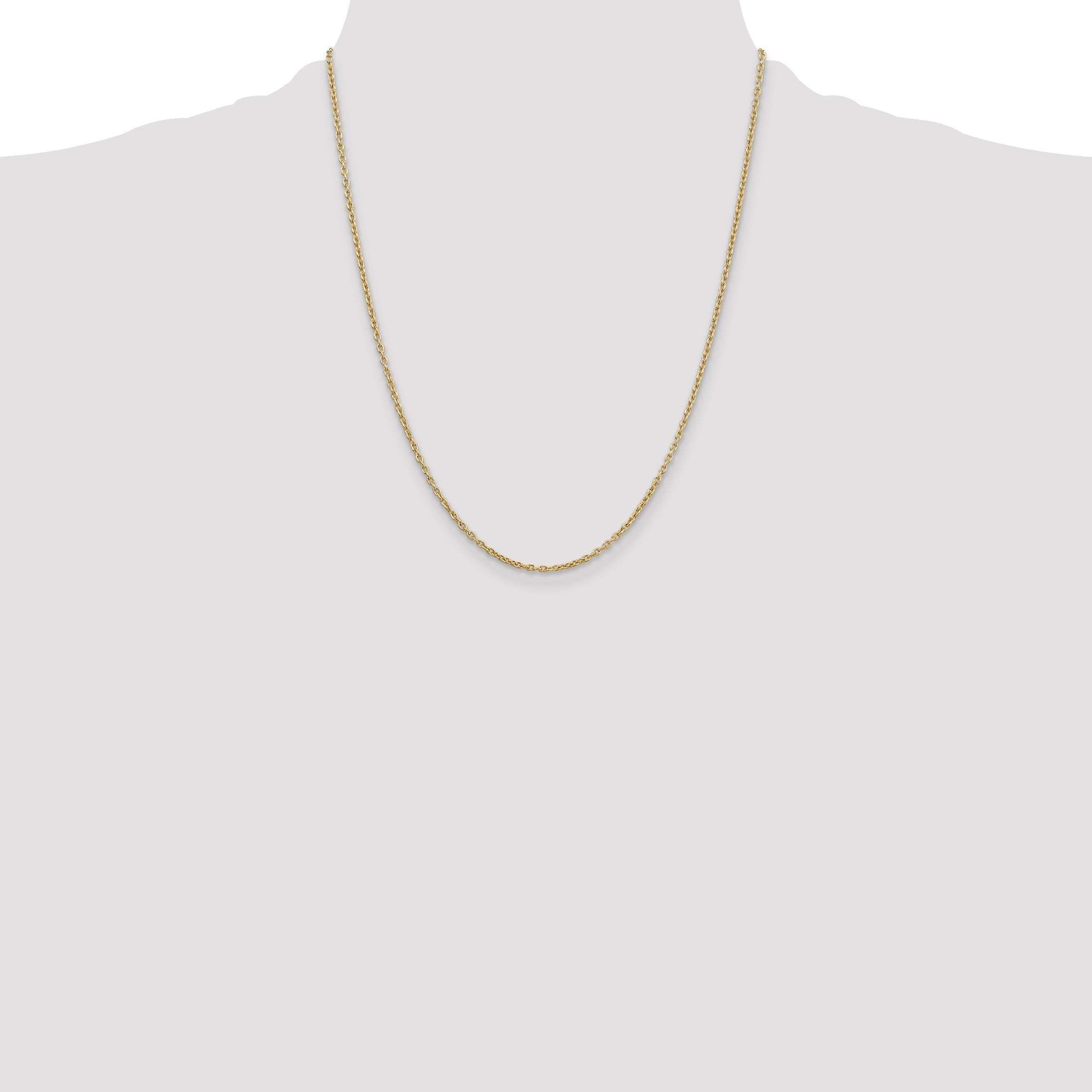 22 Inch 10K Yellow Gold 2mm Round Open Link Cable Chain Necklace