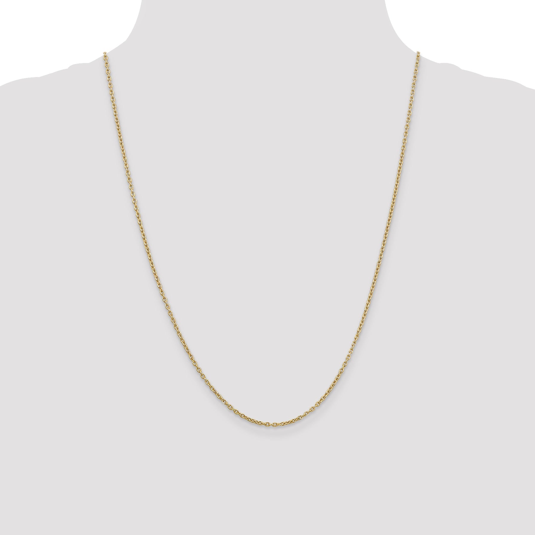 24 Inch 10K Yellow Gold 2mm Round Open Link Cable Chain Necklace
