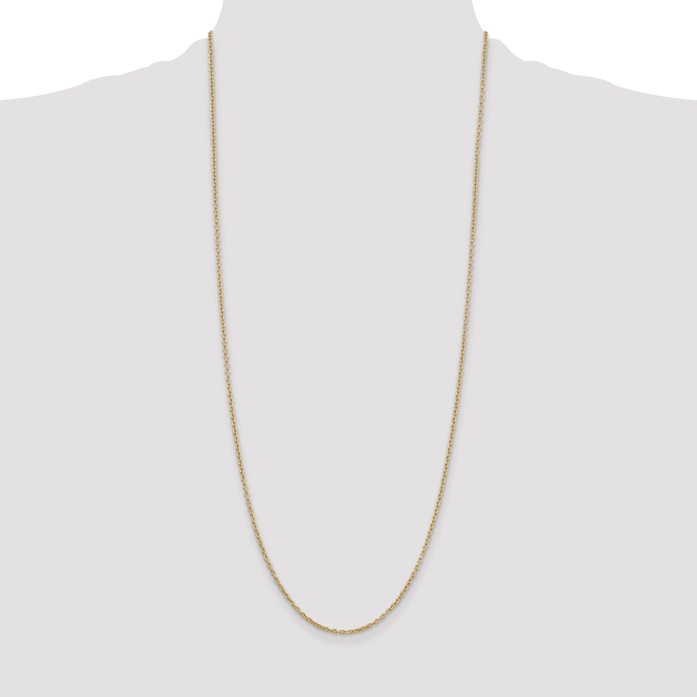 3 Inch 10K Yellow Gold 2mm Round Open Link Cable Chain Necklace