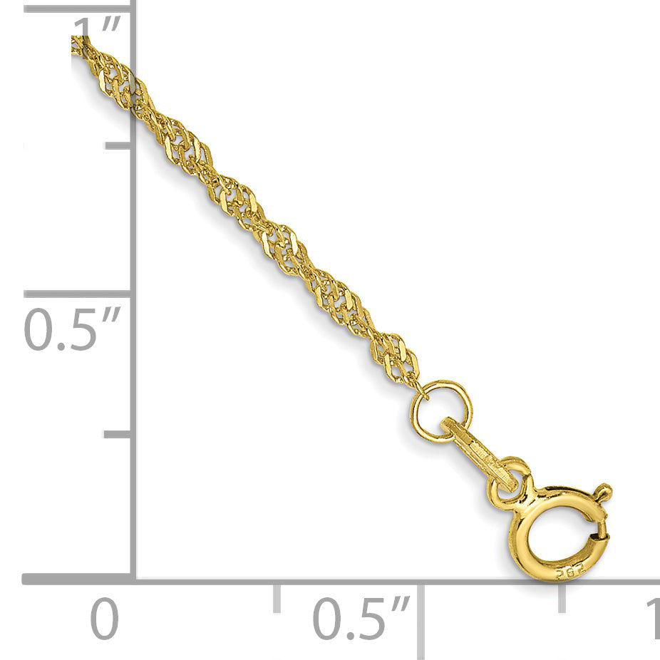7 Inch 10K Yellow Gold 1.4mm Singapore Chain Bracelet