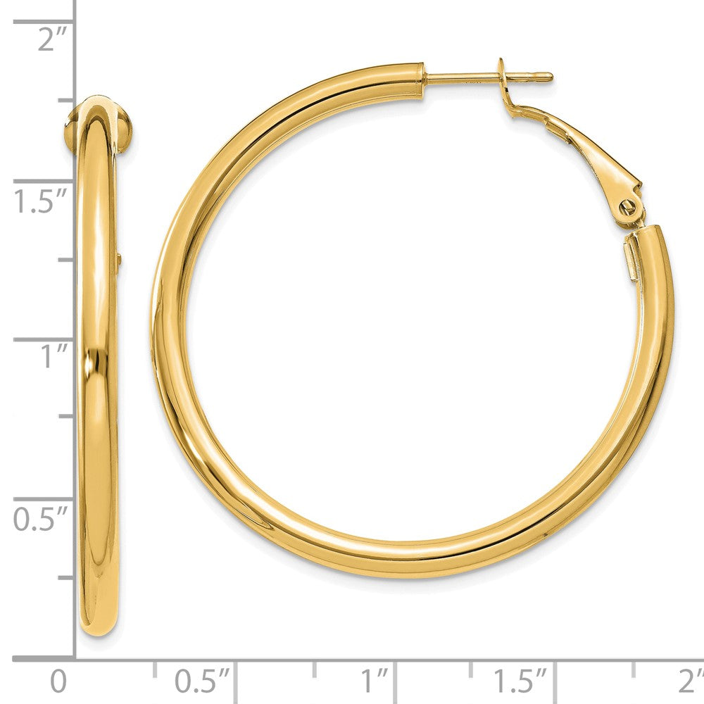 10K Yellow Gold 3X35mm Polished Round Omega Back Hoop Earrings