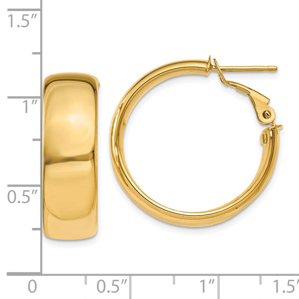 10K Yellow Gold 7.75mm Omega Back Hoop Earrings