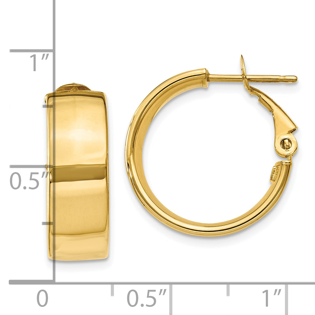 10K Yellow Gold Polished 6.75mm Omega Back Hoop Earrings