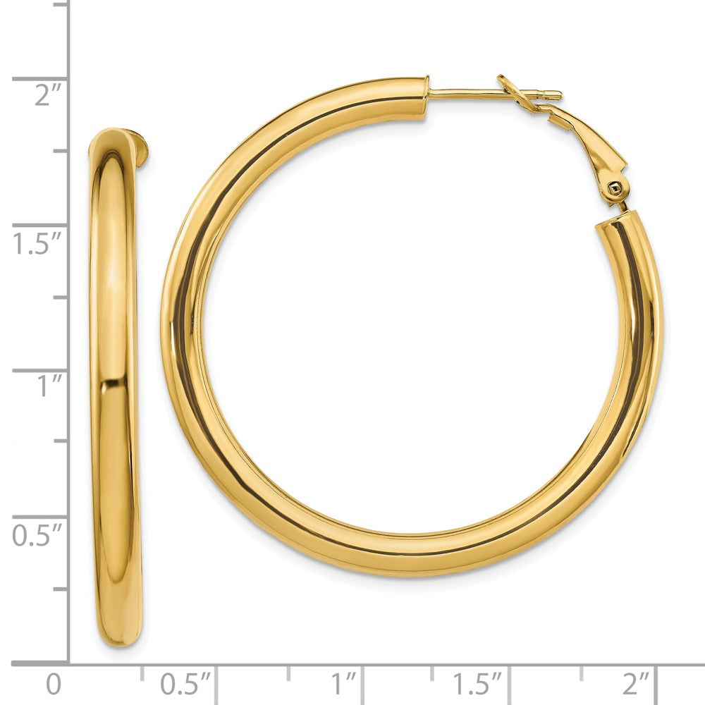 10K Yellow Gold 4X35mm Polished Round Omega Back Hoop Earrings