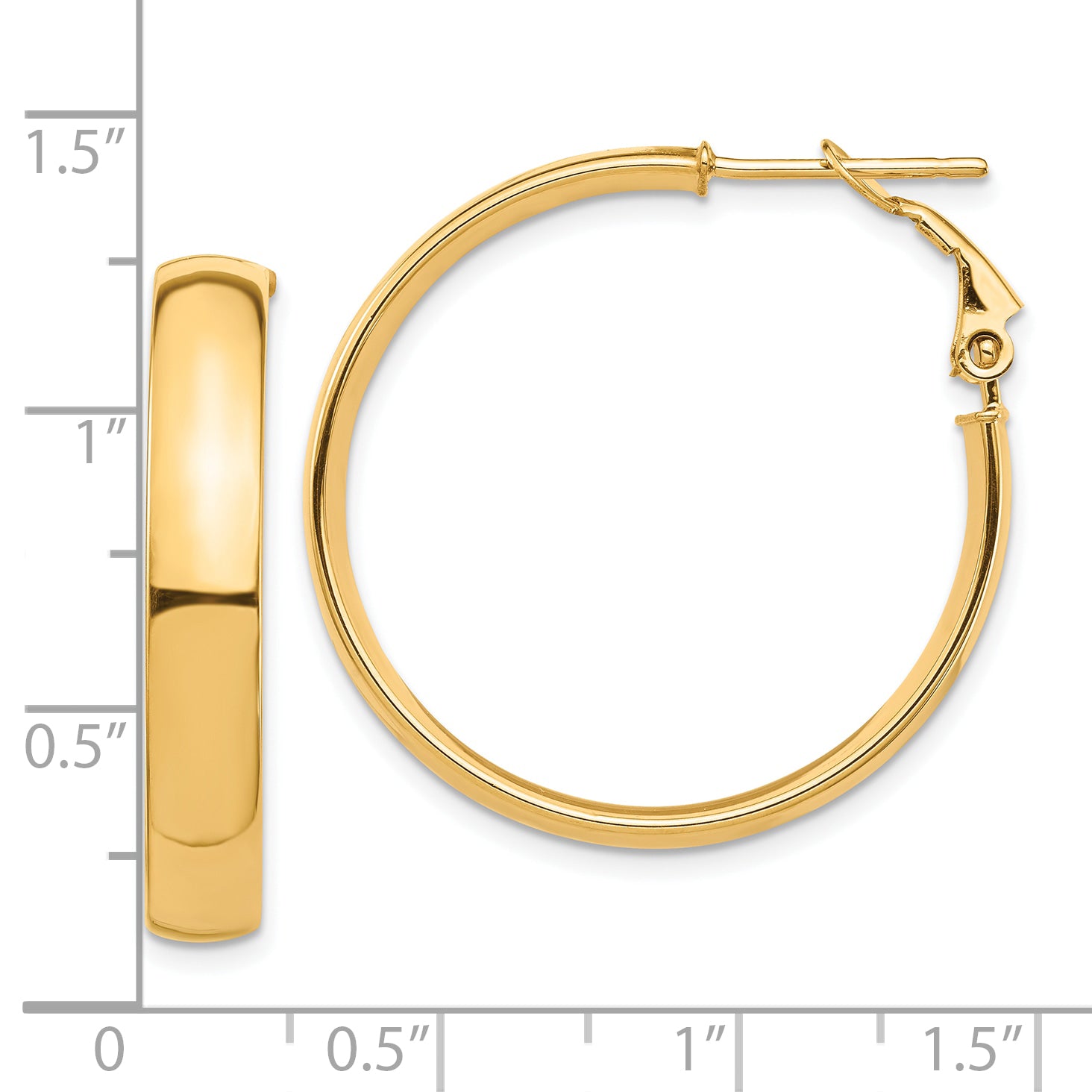 10K Yellow Gold High Polished 5mm Omega Back Hoop Earrings