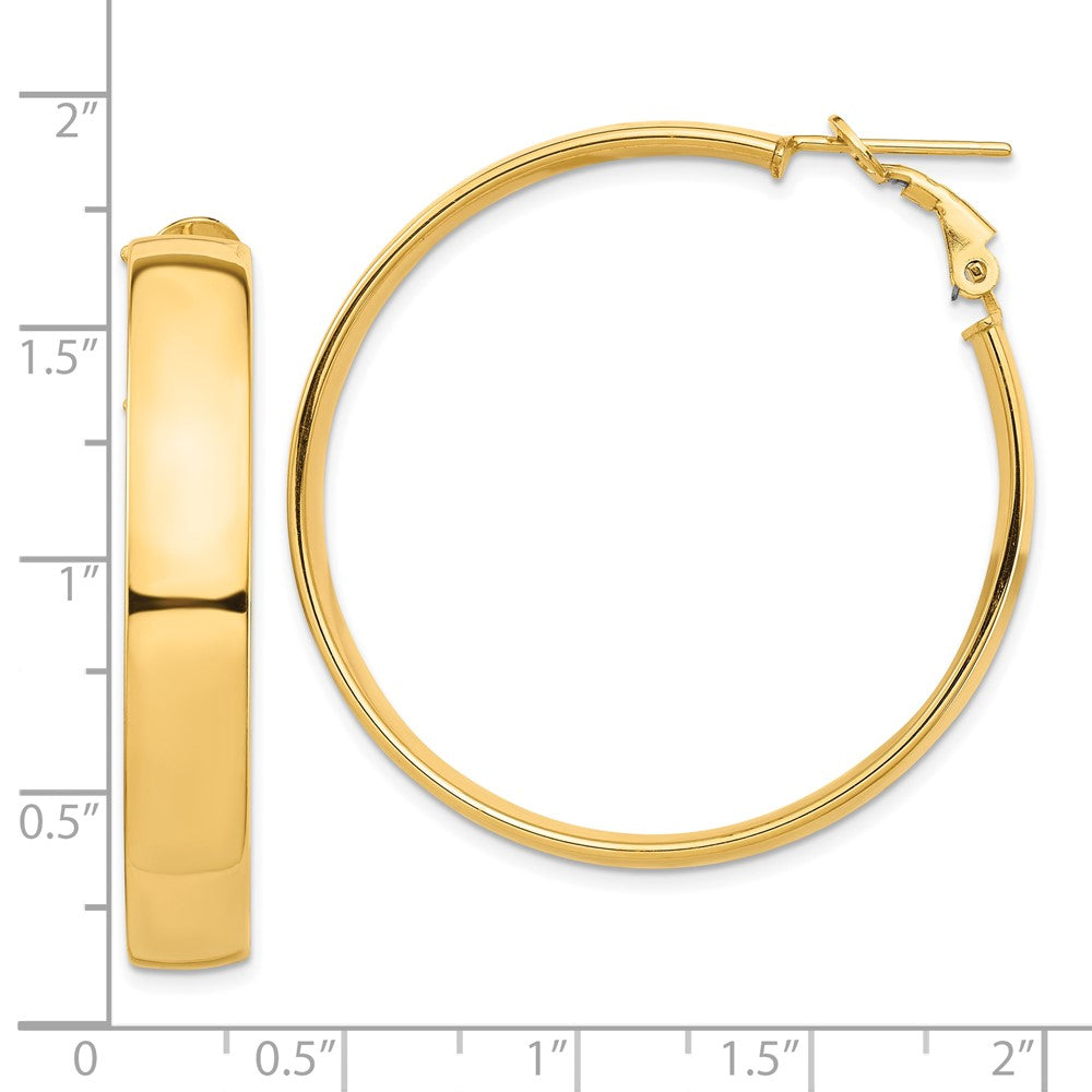 10K Yellow Gold High Polished 7mm Omega Back Hoop Earrings