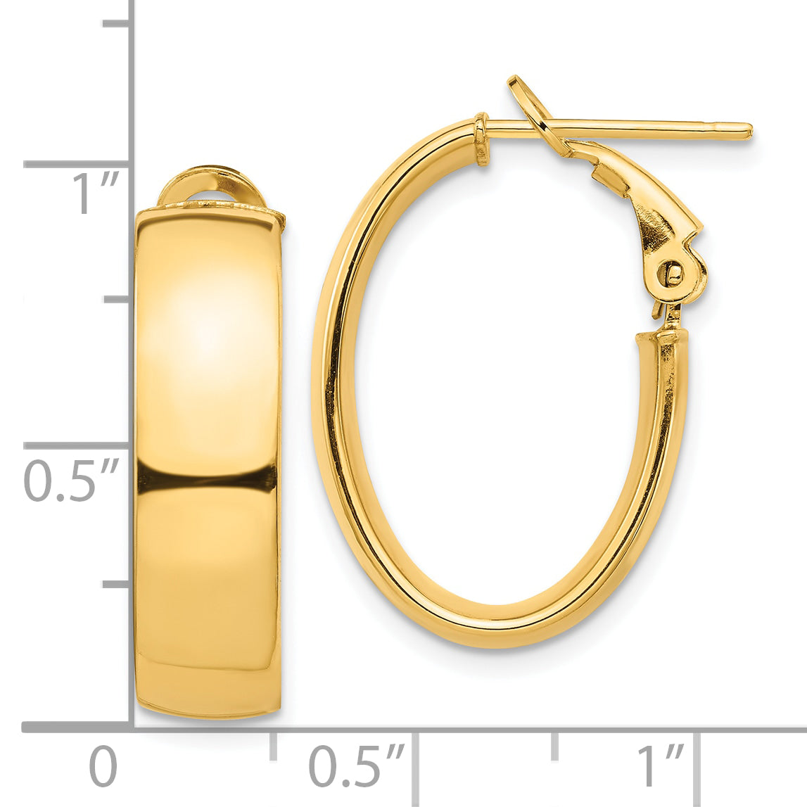 10K Yellow Gold High Polished 7mm Omega Back Oval Hoop Earrings
