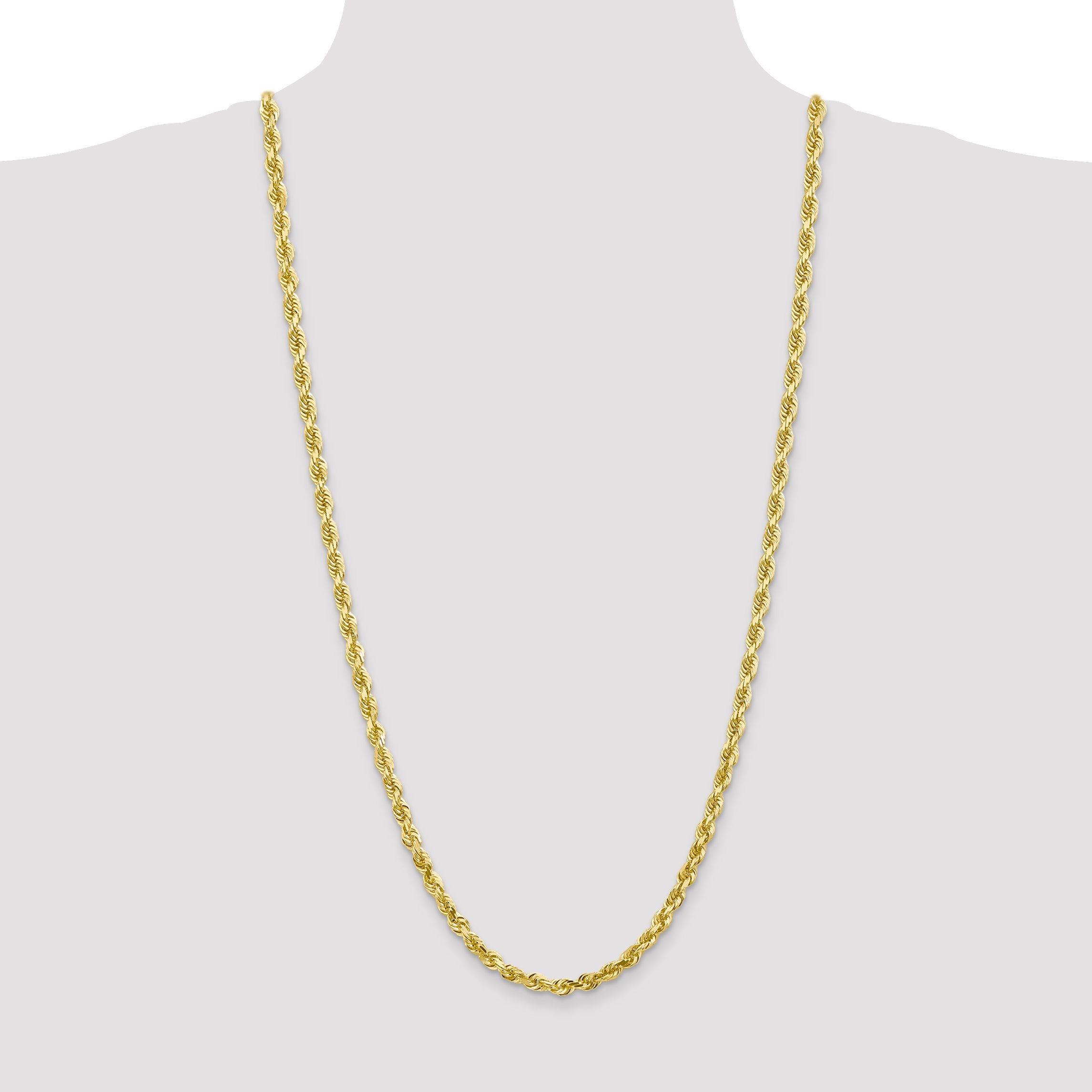 3 Inch 10K Yellow Gold 5mm D/C Quadruple Rope Chain Necklace