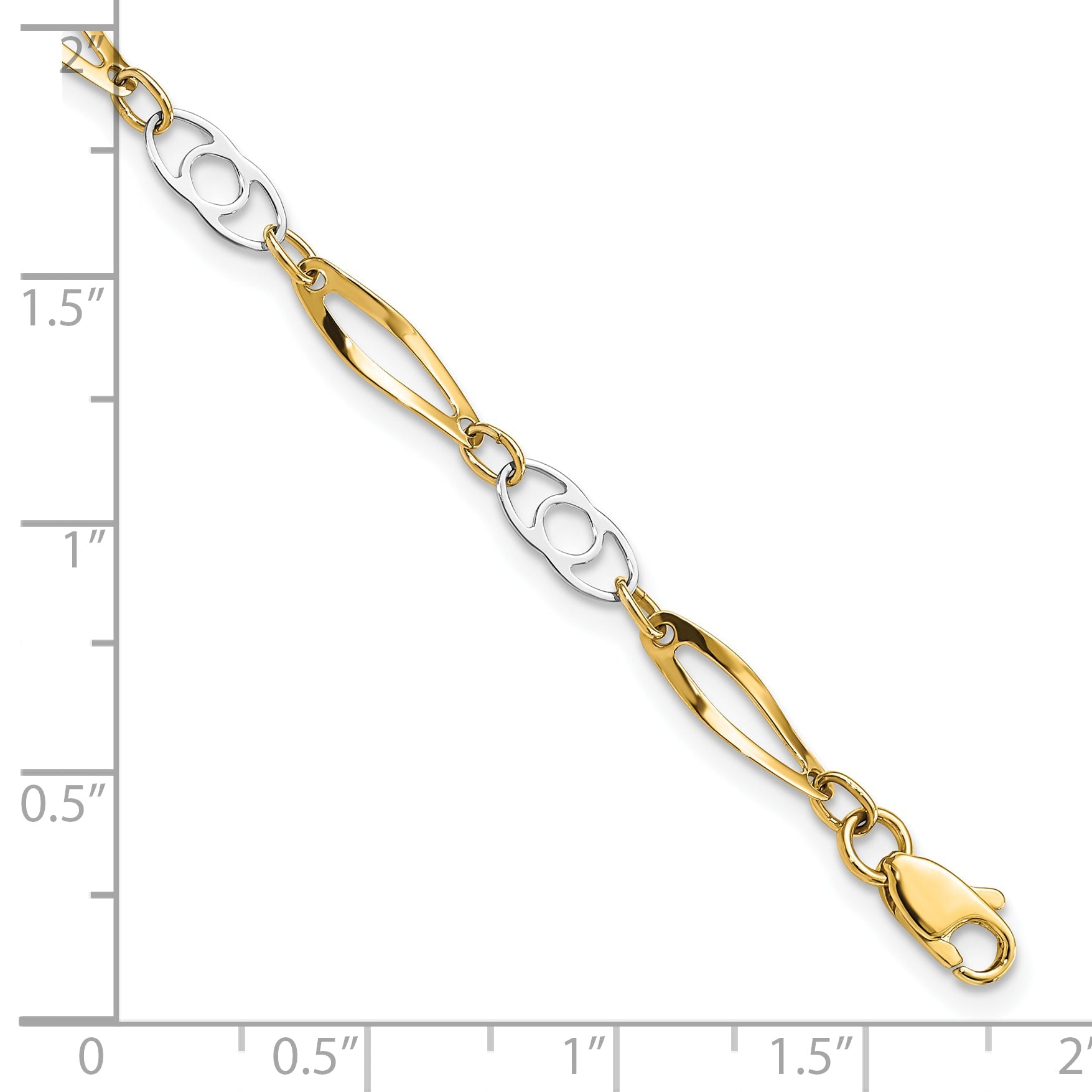 10K Two-Tone Two-Tone 7In Polished Fancy Link Bracelet