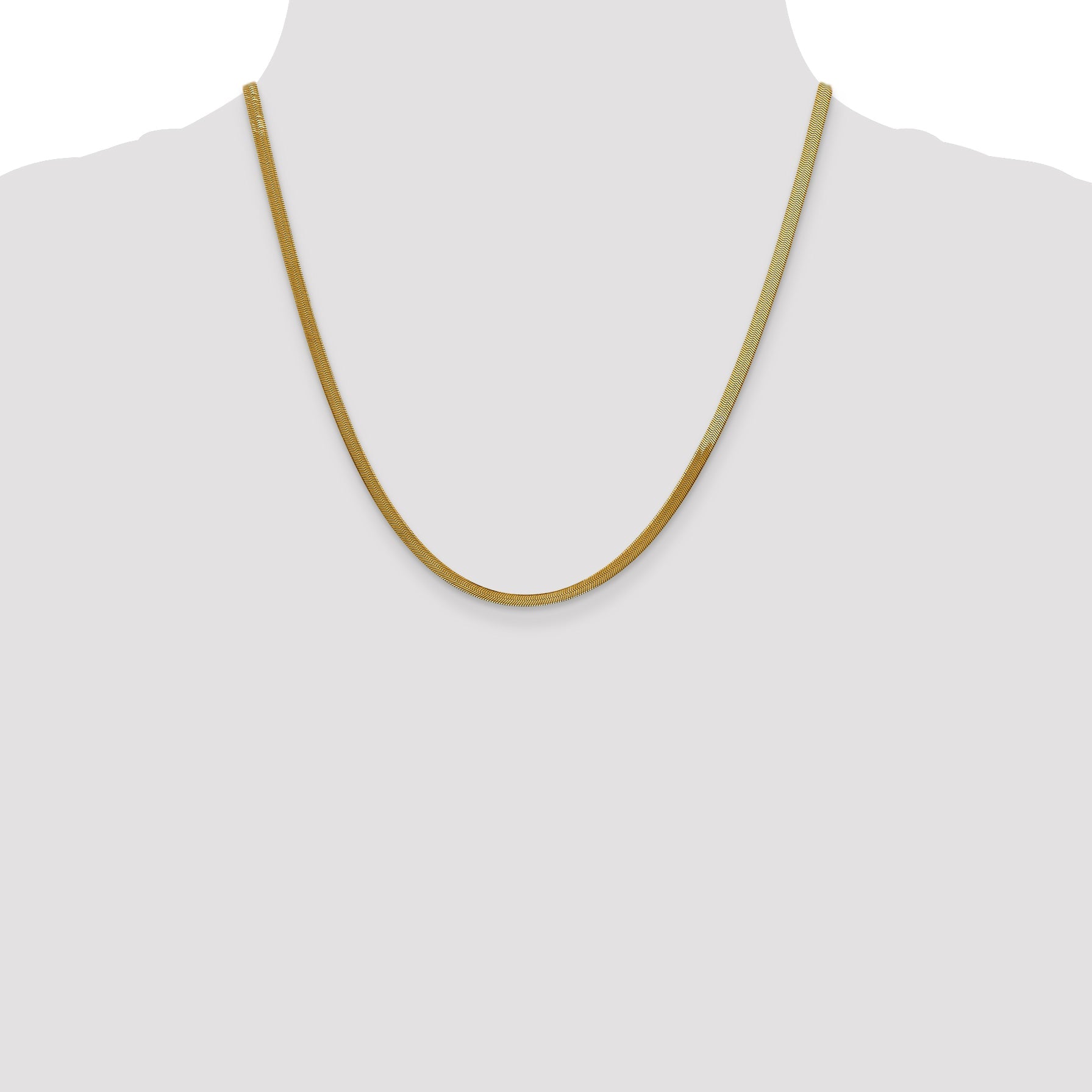 2 Inch 10K Yellow Gold 3mm Silky Herringbone Chain Necklace