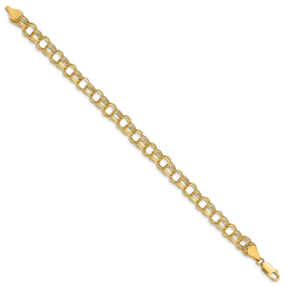 10K Yellow Gold Lite 7mm Triple Link Charm Bracelet