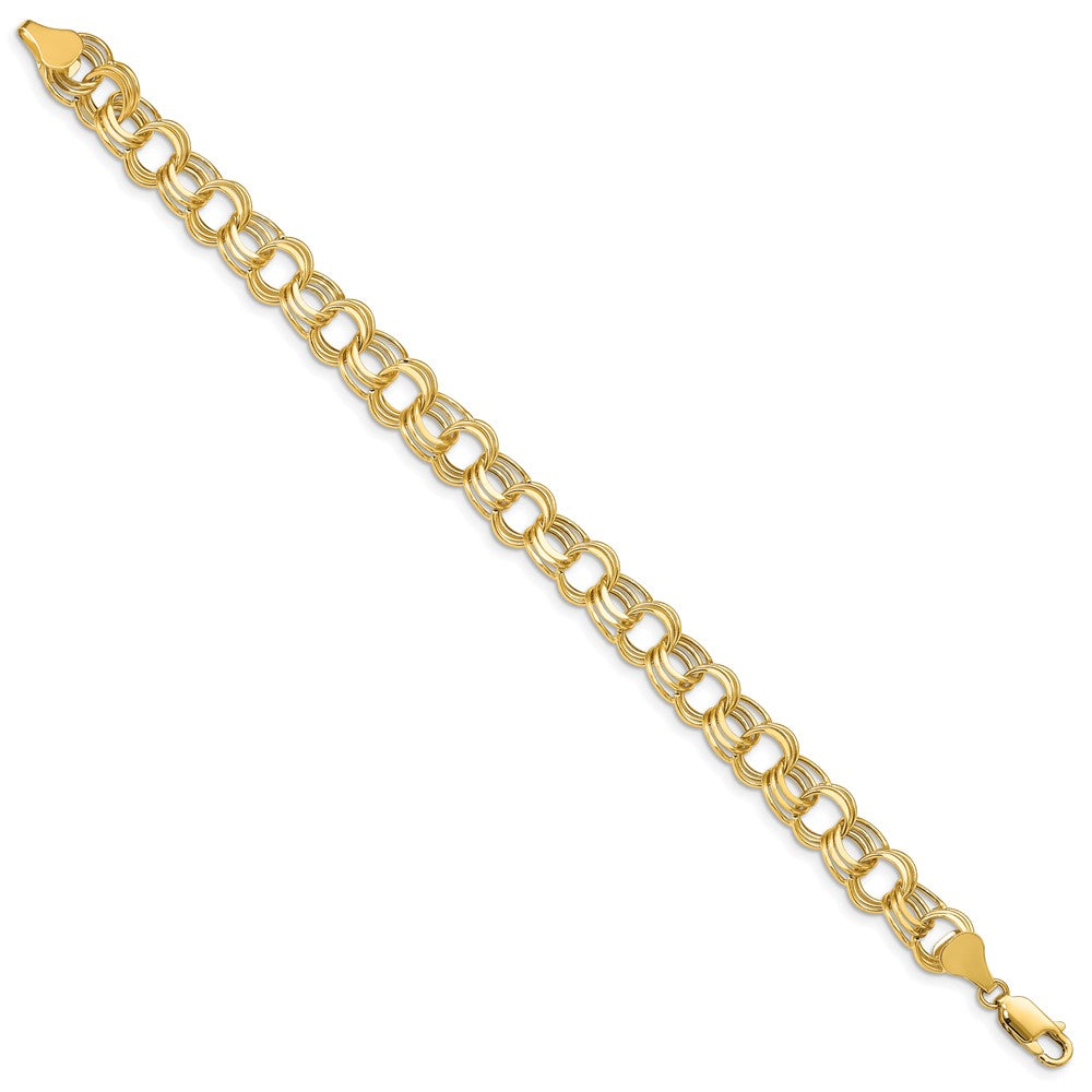 10K Yellow Gold Lite 8.5mm Triple Link Charm Bracelet
