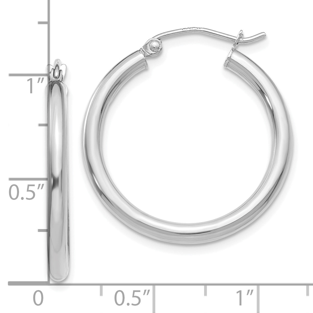 10K White Gold 10K Polished 2.5mm Lightweight Tube Hoop Earrings