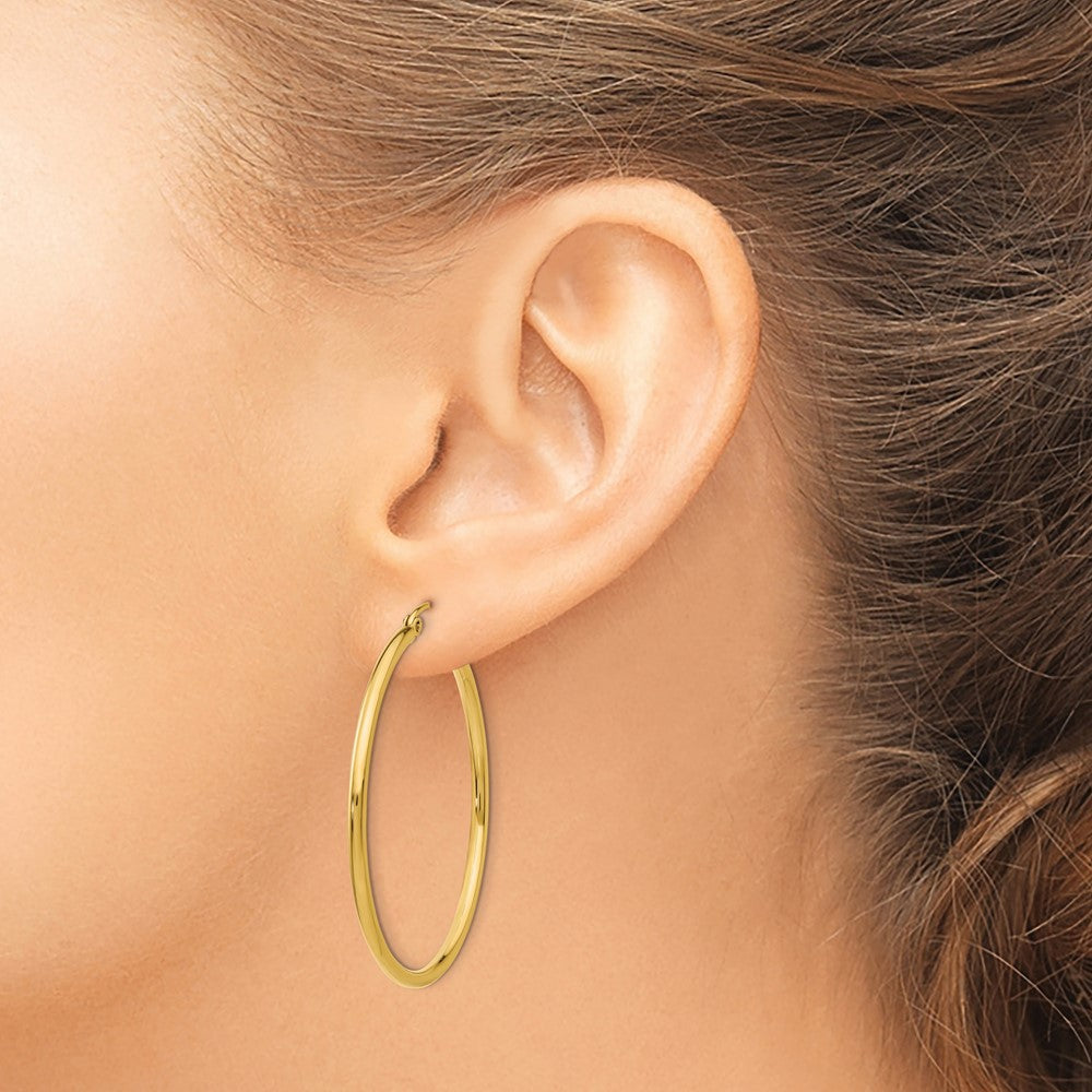 10K Yellow Gold 10K Polished 2mm Lightweight Tube Hoop Earrings