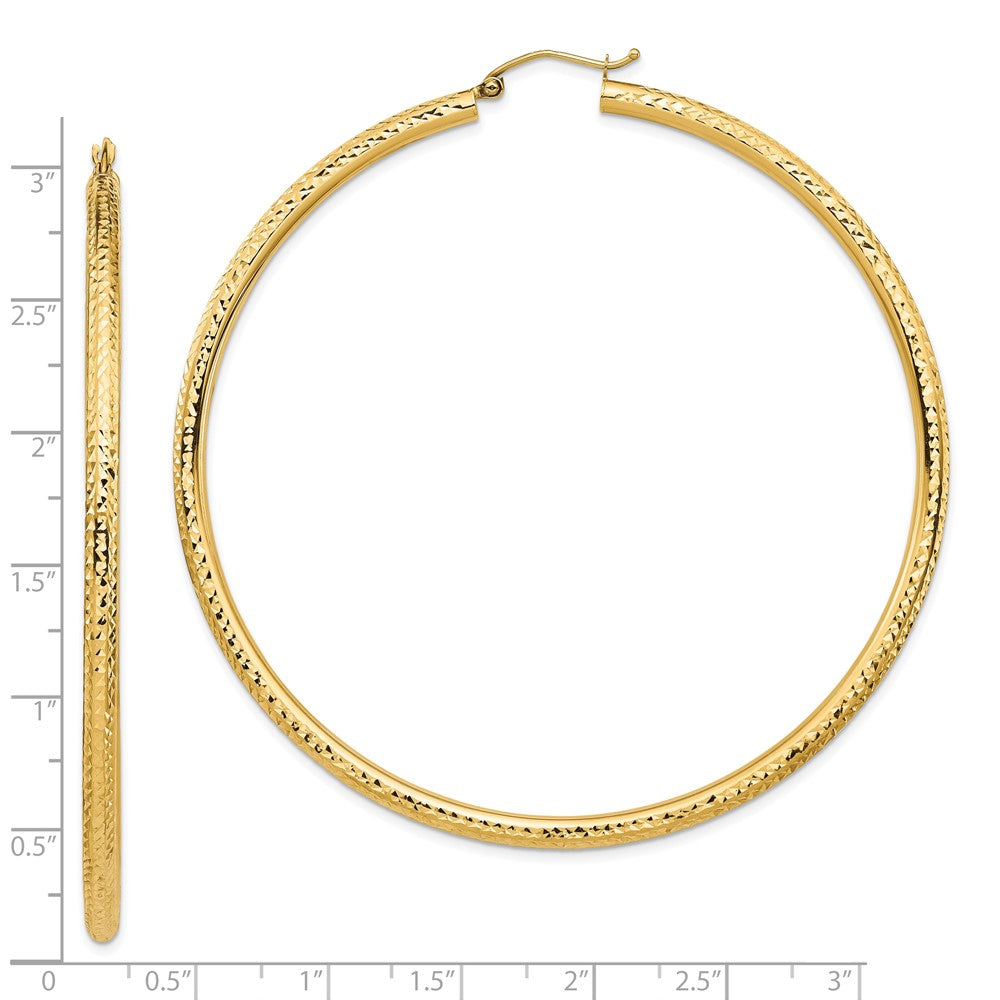 10K Yellow Gold Lightweight 3mm Diamond-Cut Hoop Earrings