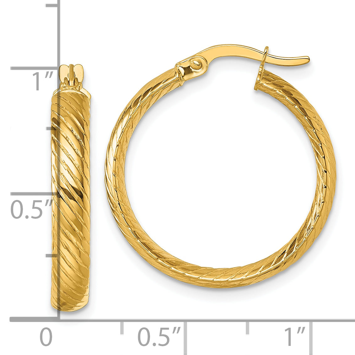 10K Yellow Gold 10K Polished 3.80 X 23mm Twist Textured Tube Hoop Earrings