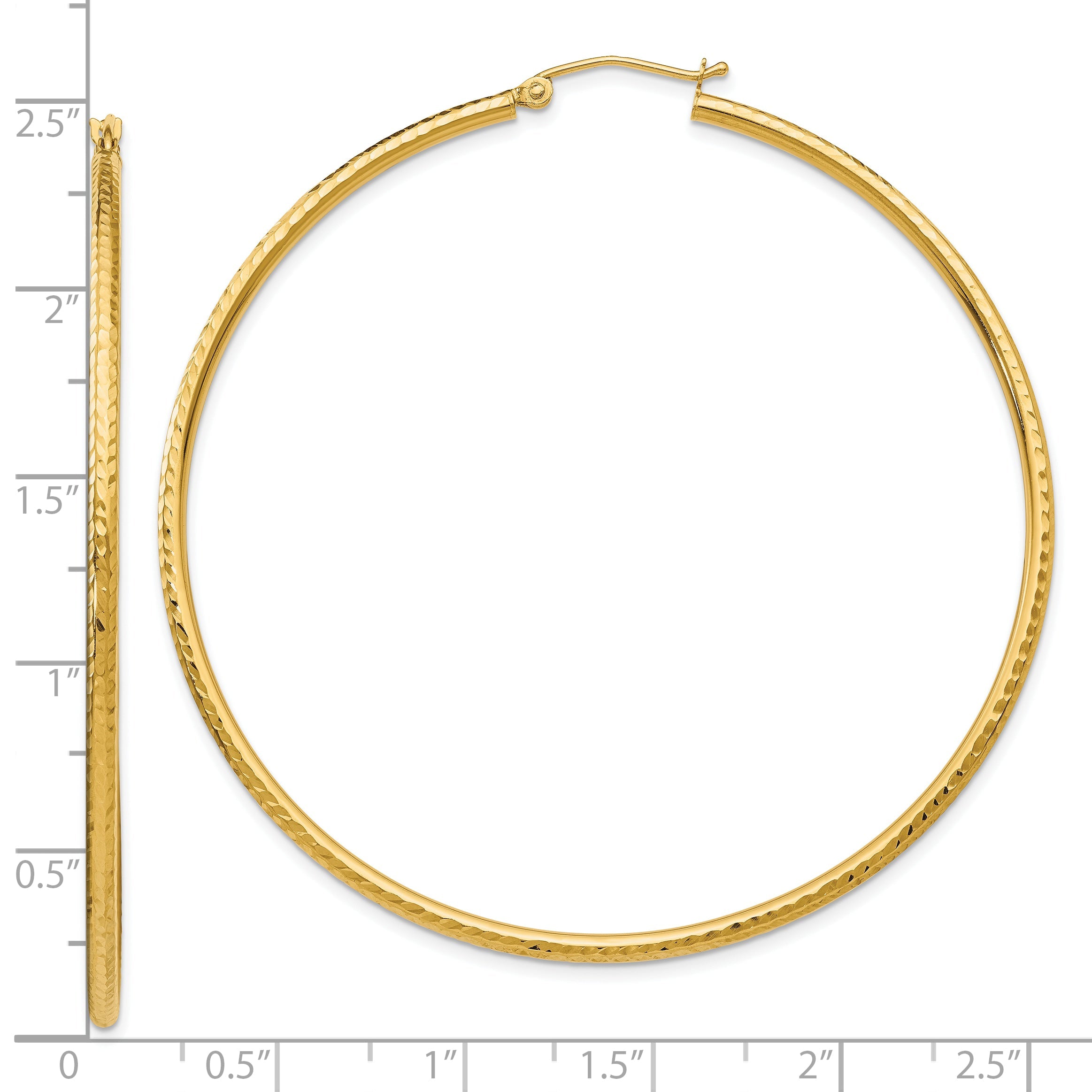 10K Yellow Gold Diamond-Cut 2mm Round Tube Hoop Earrings