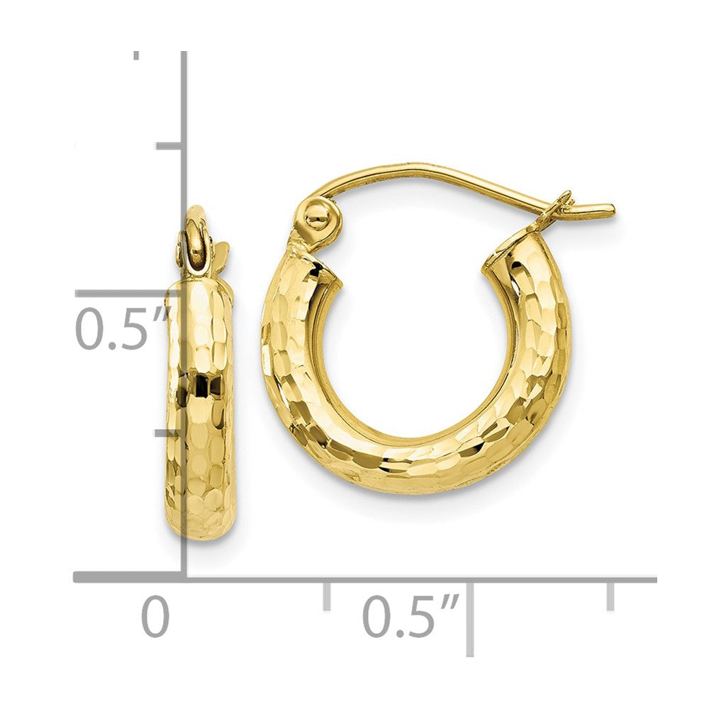 10K Yellow Gold Diamond-Cut 3mm Round Hoop Earrings