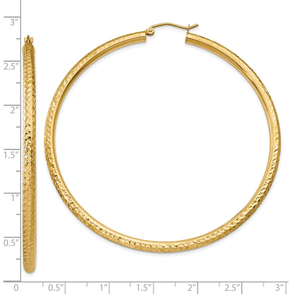 10K Yellow Gold Diamond-Cut 3mm Round Hoop Earrings