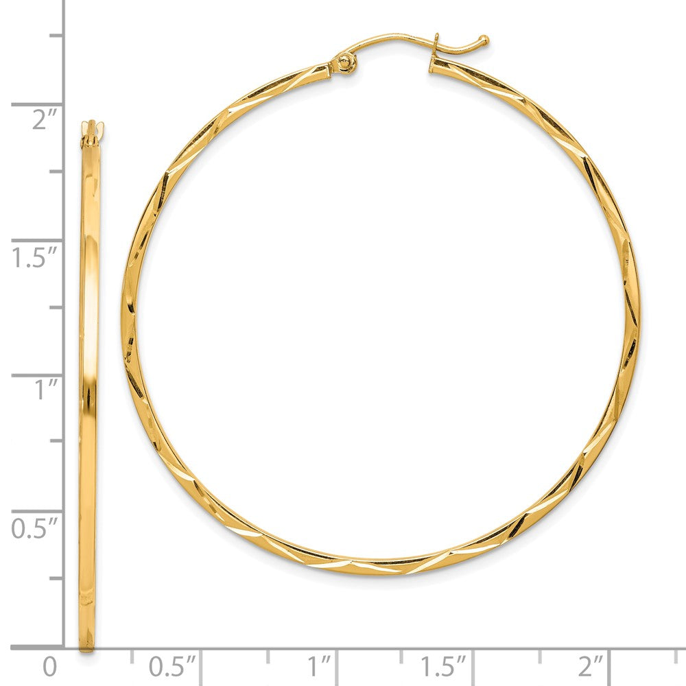 10K Yellow Gold 1.5X50mm Diamond Cut Hoop Earrings