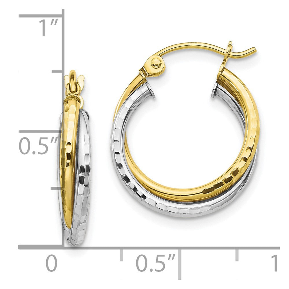 10K Two-Tone Textured Twist Hoop Earrings
