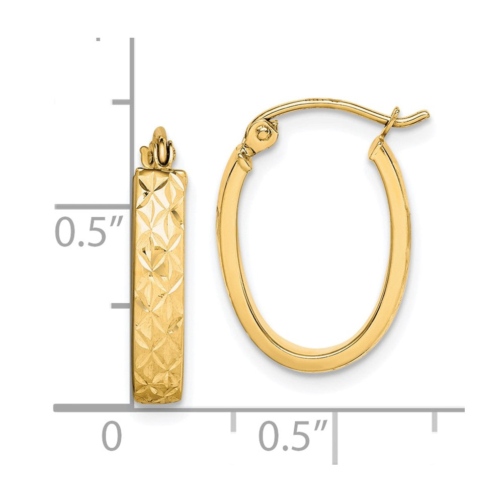 10K Yellow Gold Diamond Cut Oval Hoop Earrings