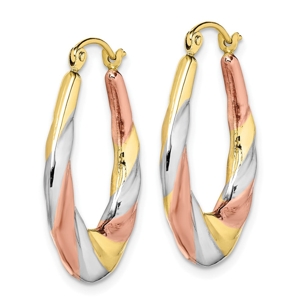 10K Yellow W/Rhodium And Rhodium Oval Scalloped Hollow Hoop Earrings