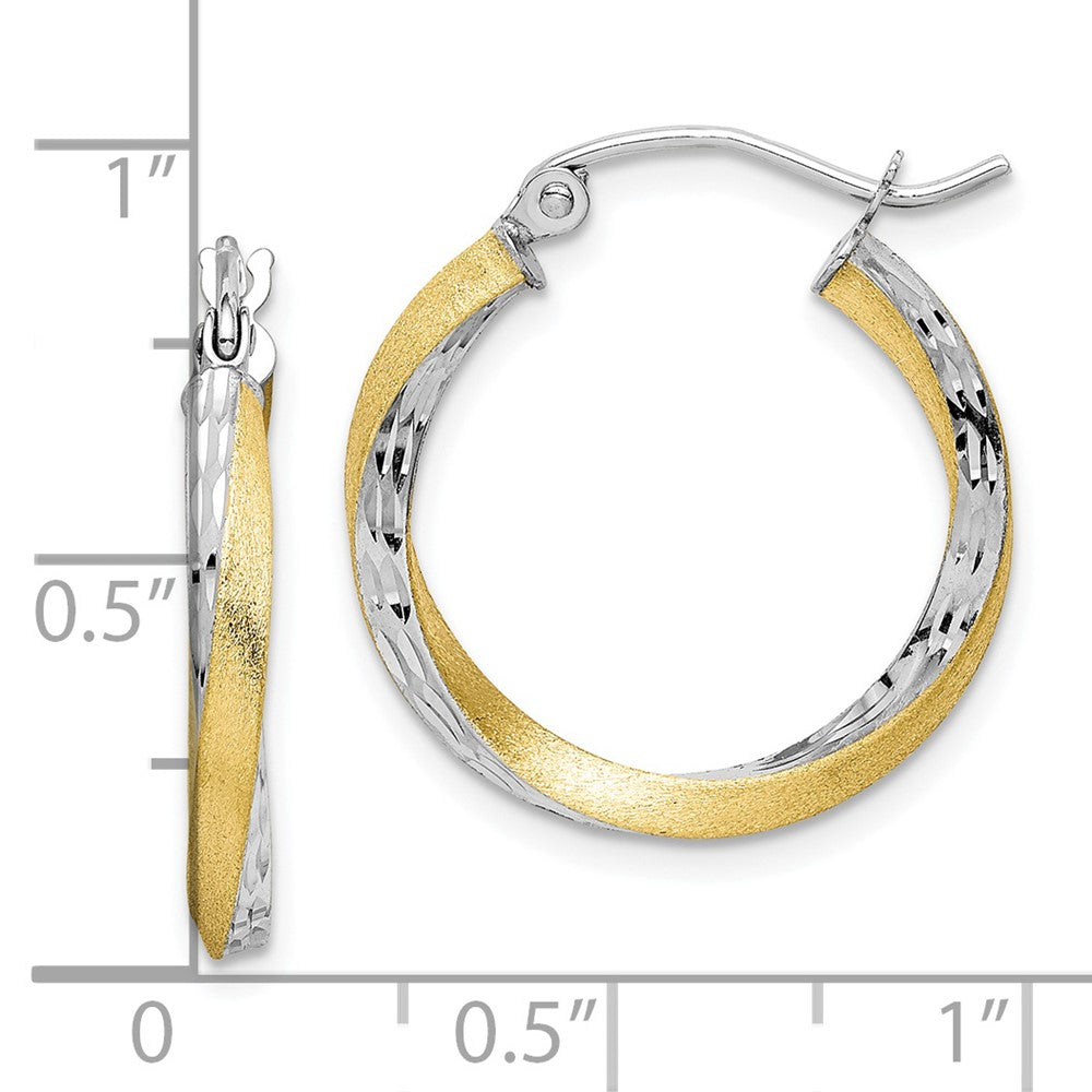 10K Yellow W/Rhodium & Rhodium Diamond-Cut 2.5mm Twisted Hoop Earrings