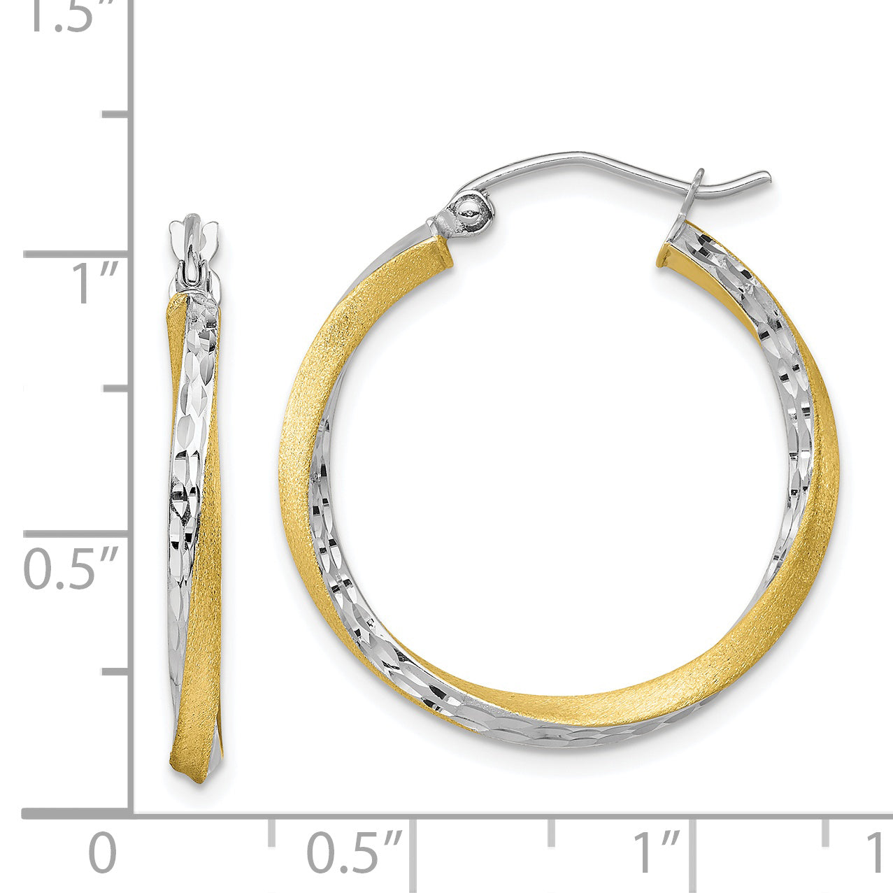 10K Yellow W/Rhodium & Rhodium Diamond-Cut 2.5mm Twisted Hoop Earrings