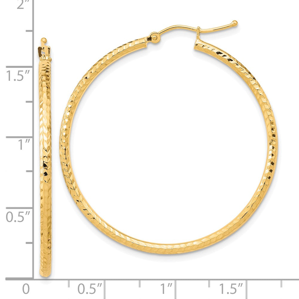 10K Yellow Gold Diamond-Cut 2mm Round Tube Hoop Earrings