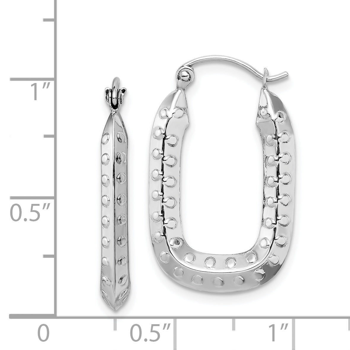 10K White Gold Polished Textured Rectangle Hoop Earrings