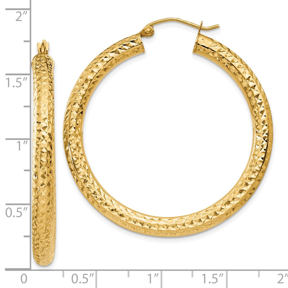 10K Yellow Gold Diamond-Cut 4mm Round Hoop Earrings
