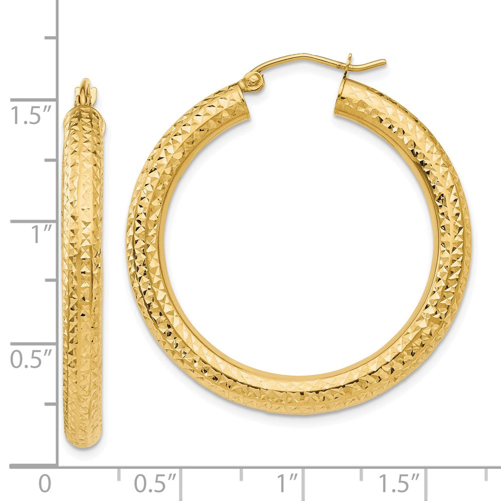 10K Yellow Gold Diamond-Cut 4mm Round Hoop Earrings