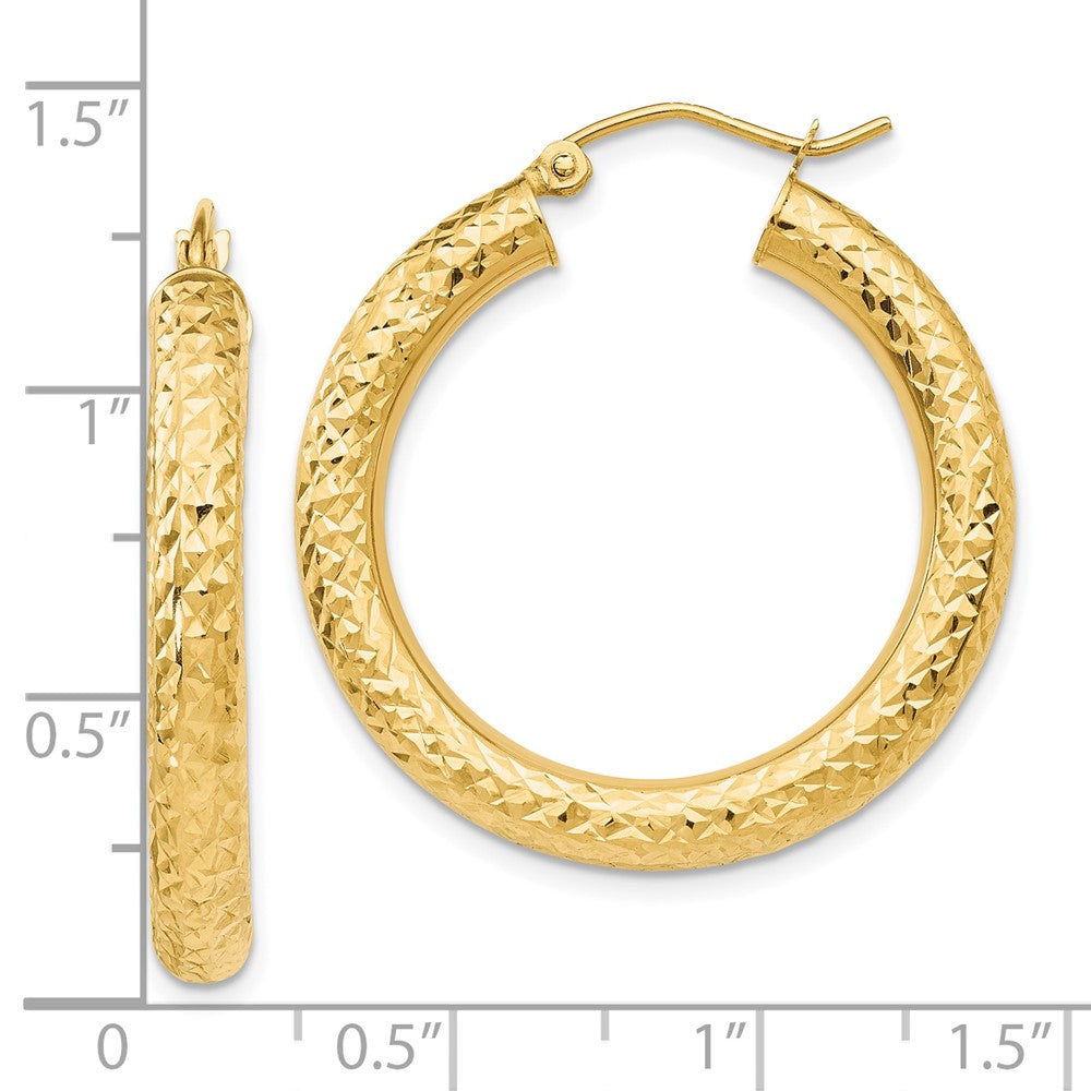 10K Yellow Gold Diamond-Cut 4mm Round Hoop Earrings