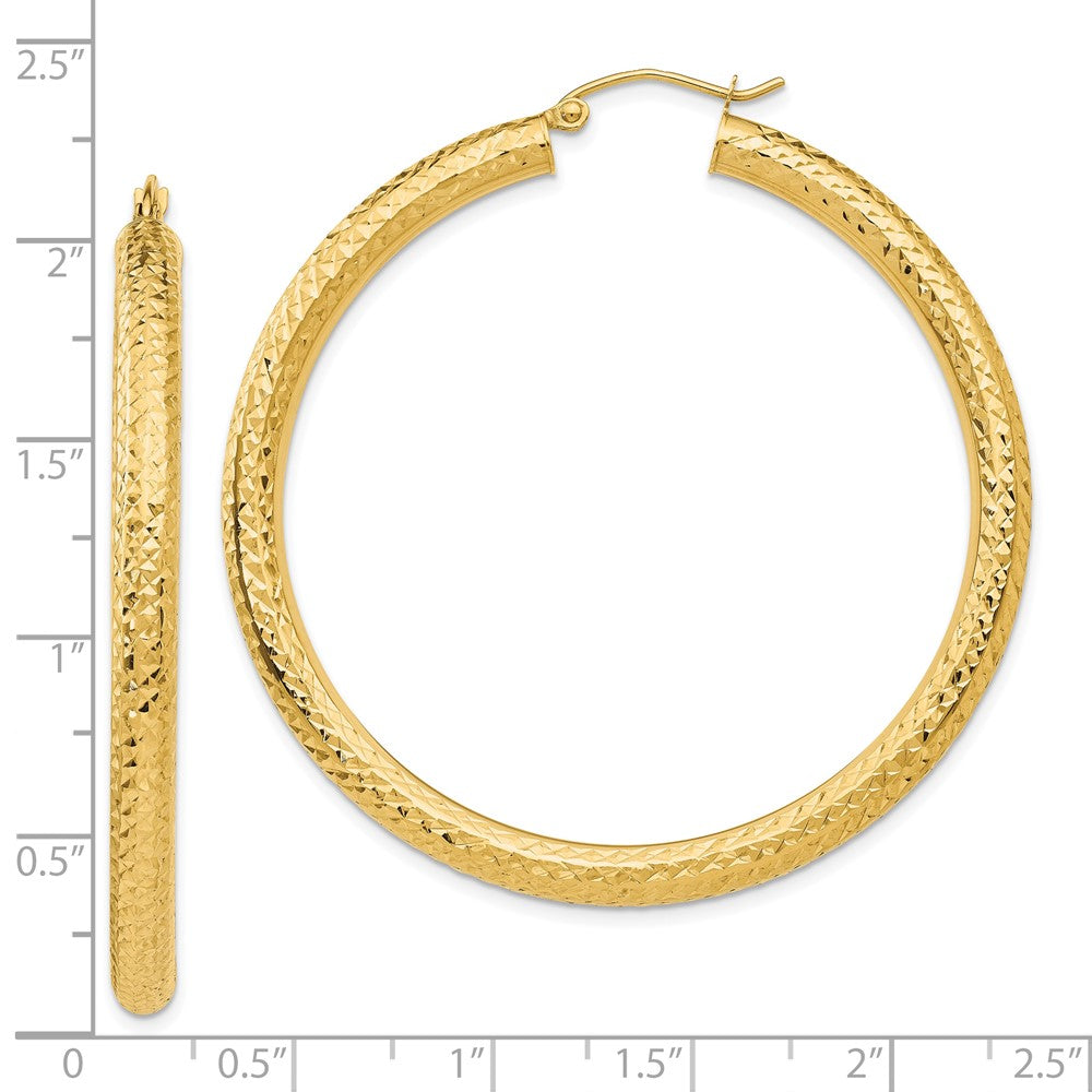 10K Yellow Gold Diamond-Cut 4mm Round Hoop Earrings