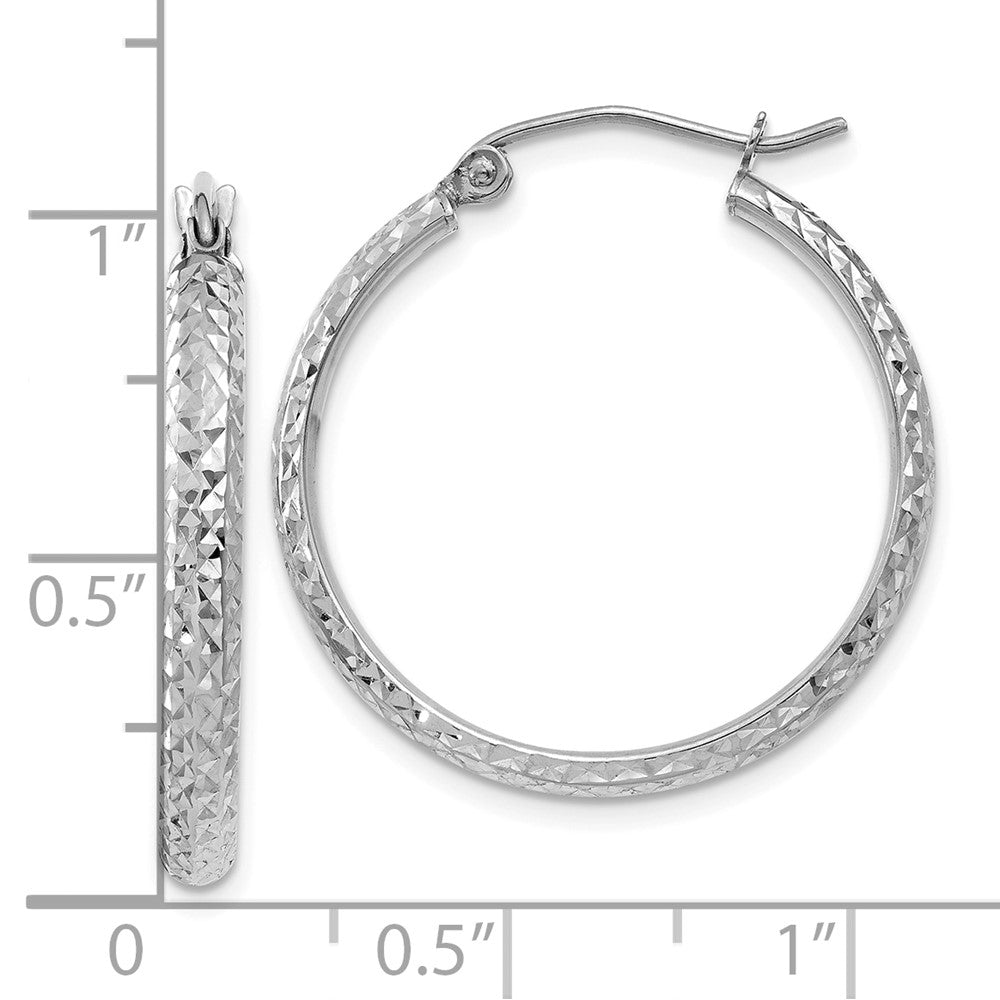 10K White Gold Diamond-Cut 2.8X25mm Hollow Hoop Earrings