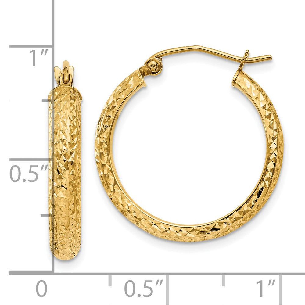 10K Yellow Gold 10K Diamond-Cut 3.5X22mm Hollow Hoop Earrings