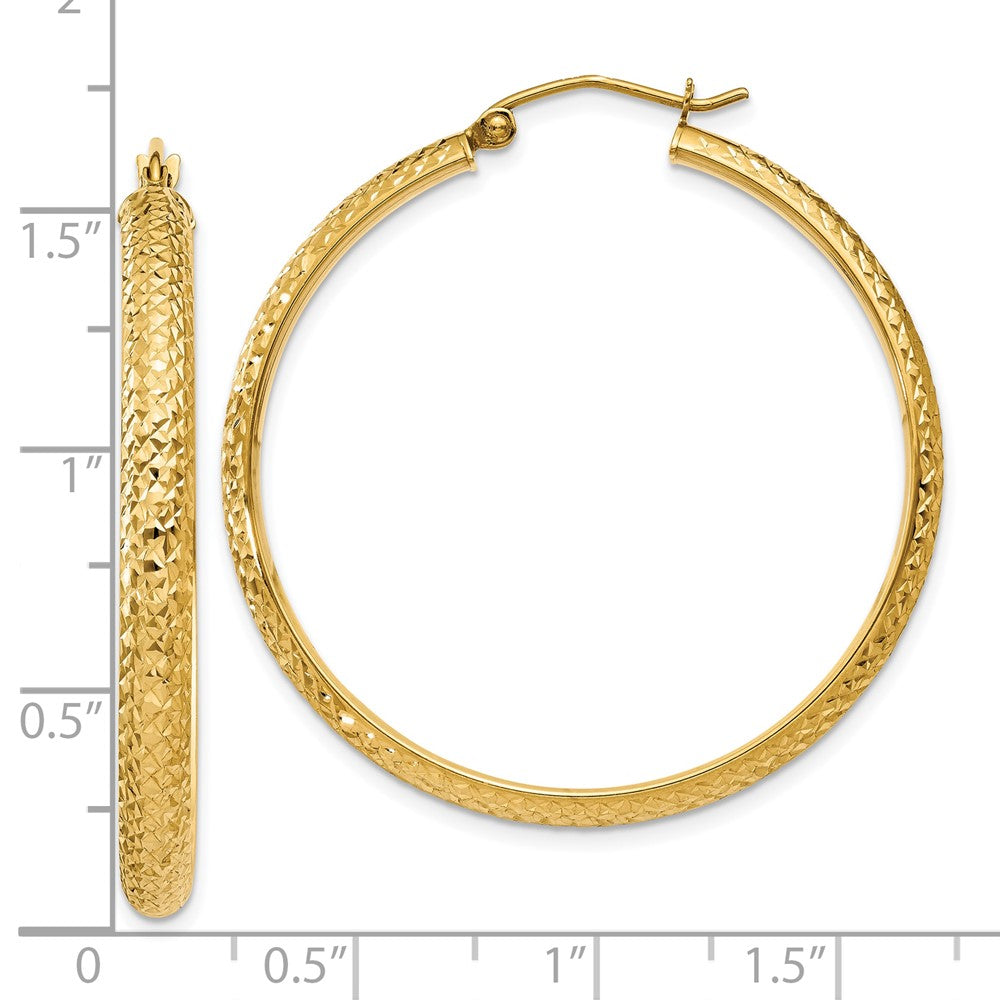 10K Yellow Gold 10K Diamond-Cut 3.5X38mm Hollow Hoop Earrings