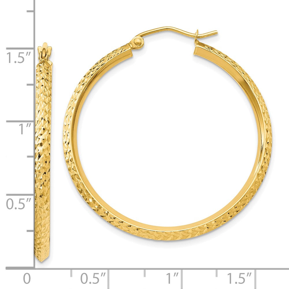 10K Yellow Gold Knife Edge Diamond-Cut Hollow Hoop Earrings