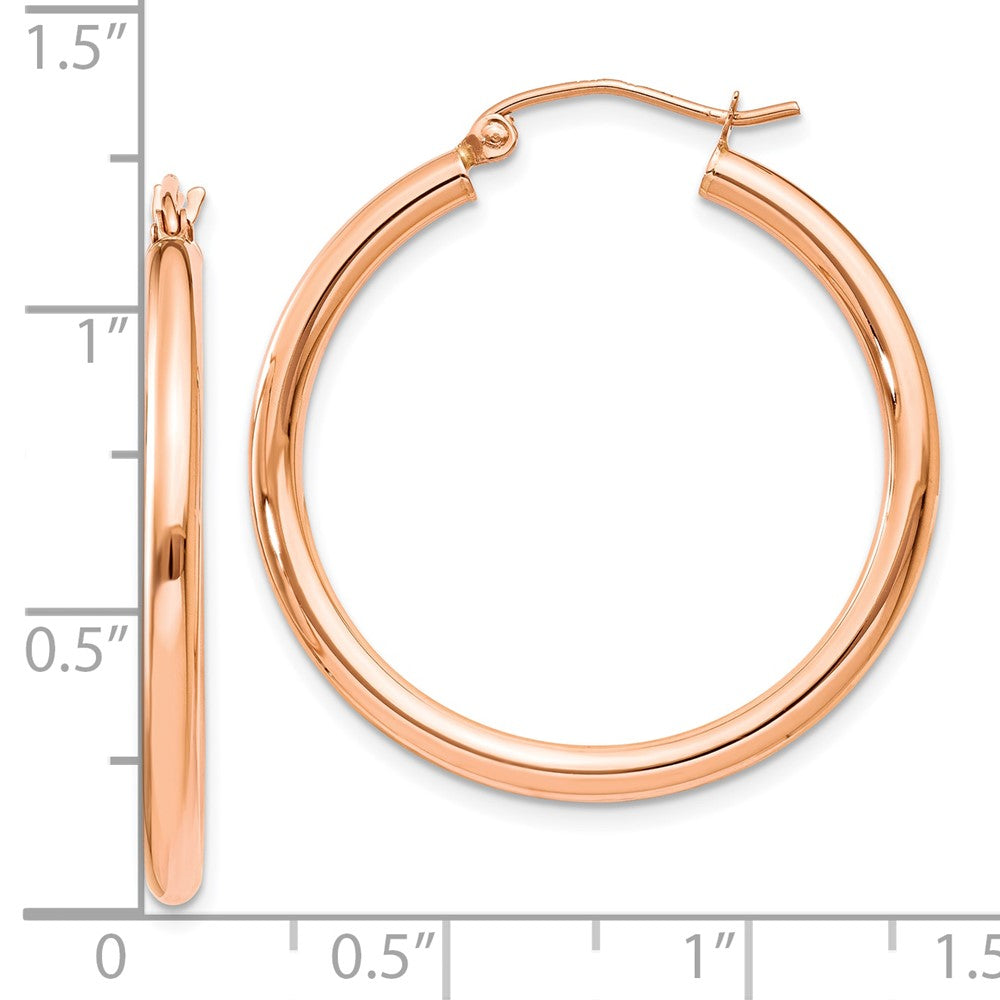 10K Rose Gold Polished 2.5mm Lightweight Tube Hoop Earrings