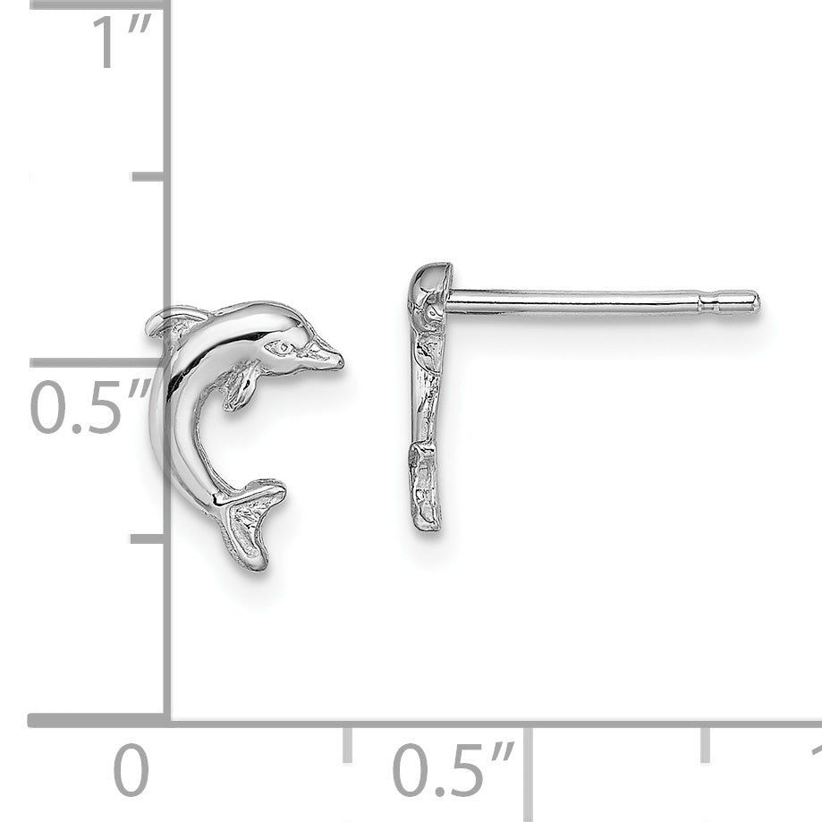 10K White Gold 10K Mini Jumping Dolphin Post Earrings
