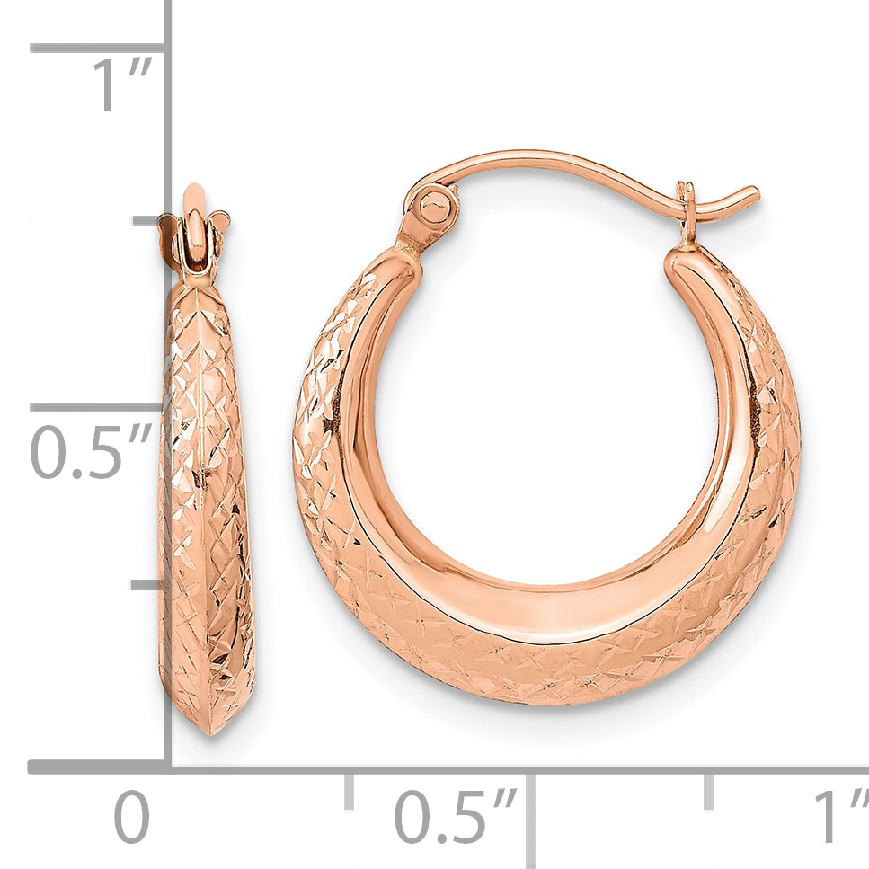 10K Rose Gold 10K Textured Hollow Hoop Earrings