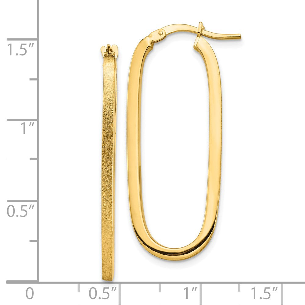 10K Yellow Gold Polished & Satin 2mm Oval Hoop Earrings