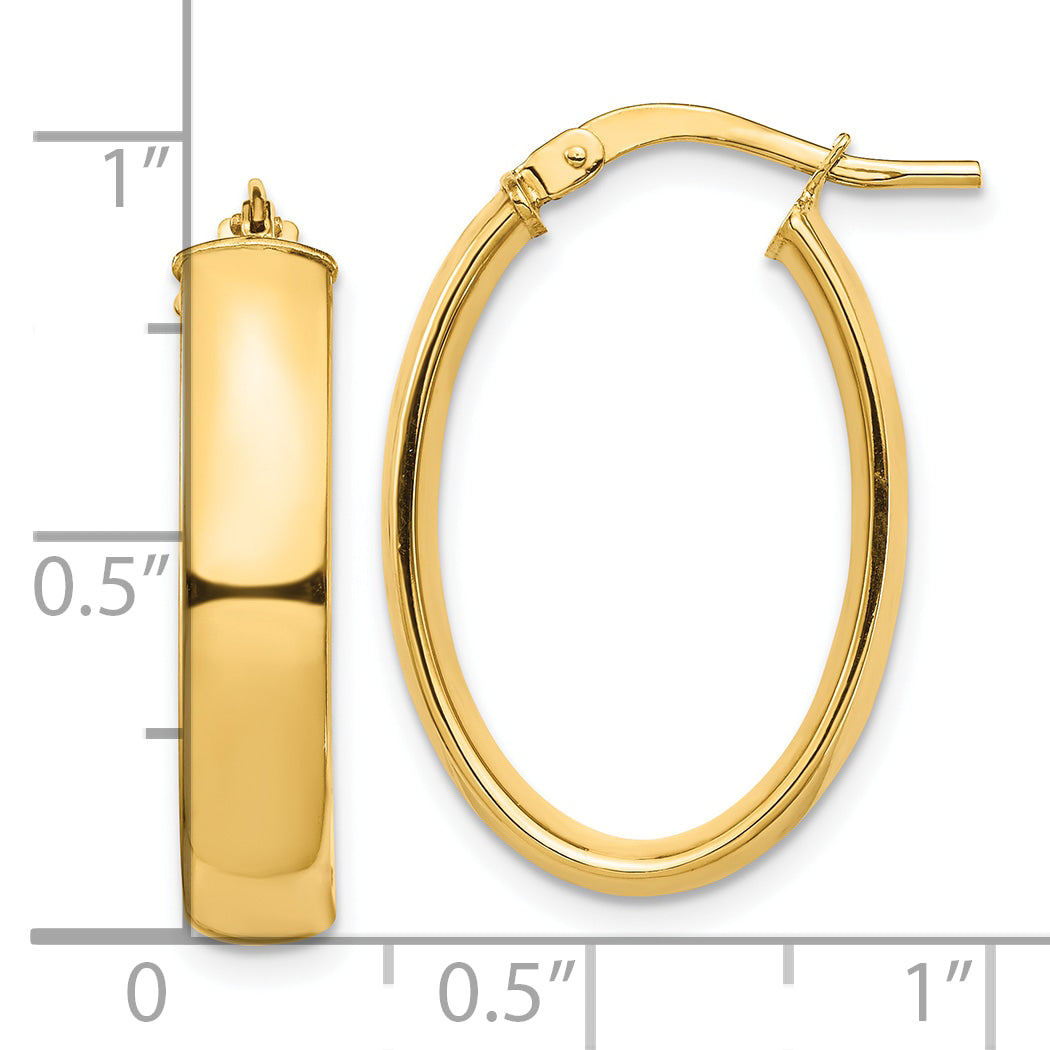 10K Yellow Gold High Polished 5mm Oval Hoop Earrings