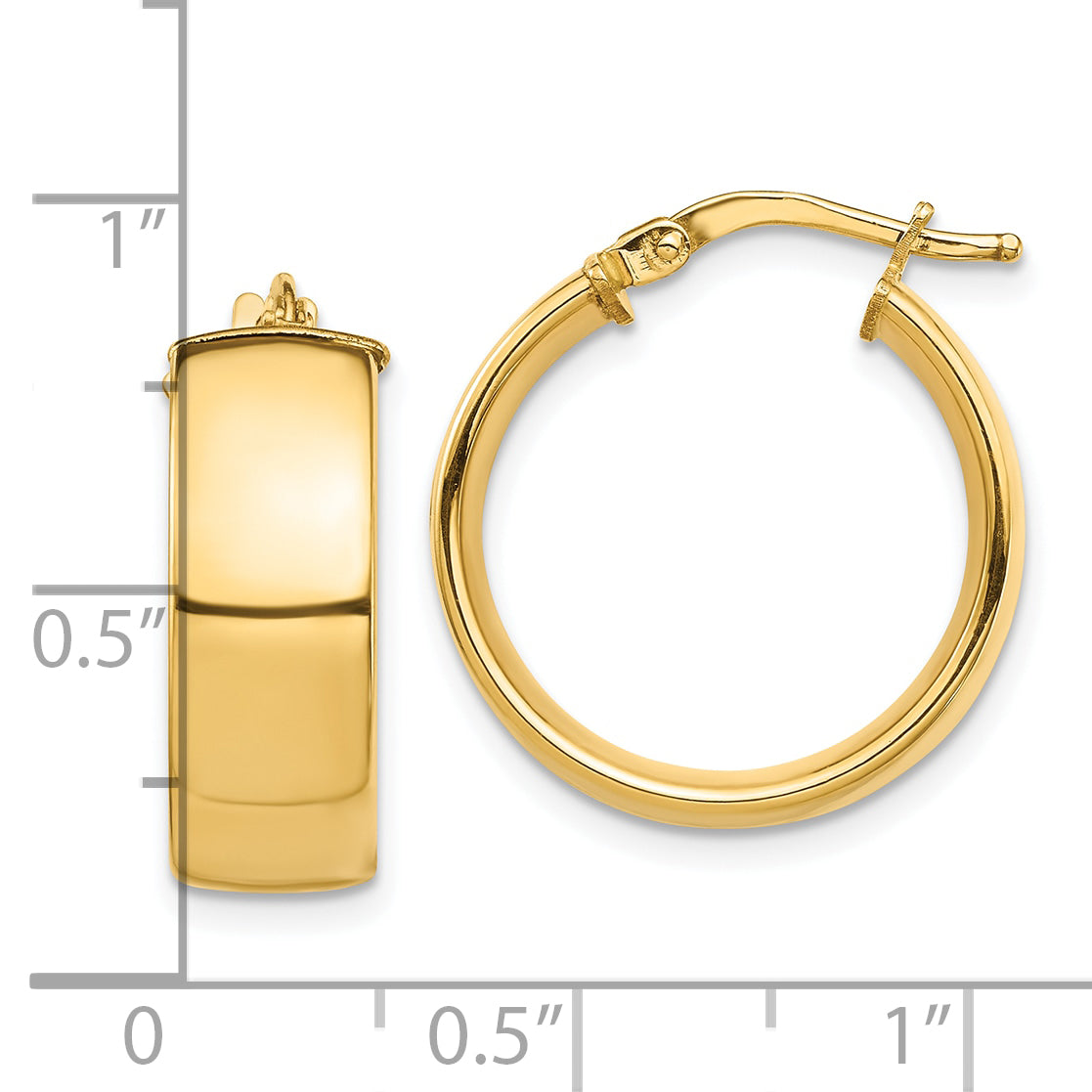 10K Yellow Gold High Polished 7mm Hoop Earrings